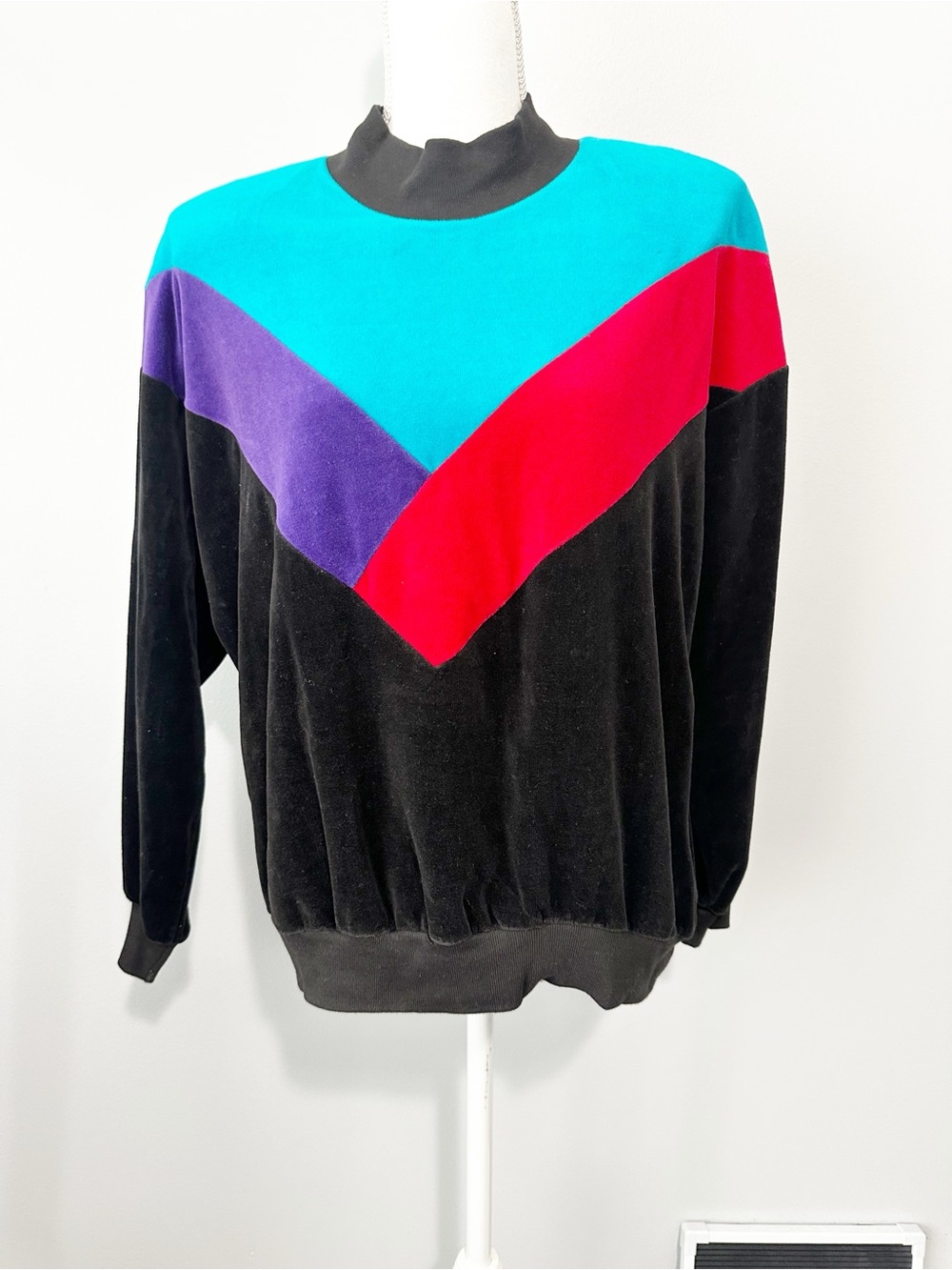 Vintage color block pullover sweater size medium 80s 90s made in USA velour